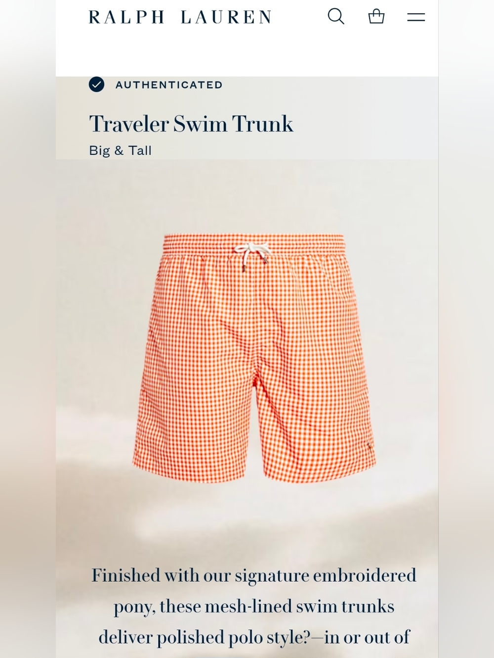 POLO Ralph Lauren Swim Trunks Men's 3XB Orange Check Gingham SHORTS Pony NEW